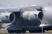 Clearly visible engine-intake vortex, air being sucked into the engine creating mini tornado...