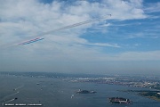 TH22_055 Flight down the Hudson River and over Statue of Liberty - Red Arrows, Thunderbirds and F-22 and F-35 Demo Teams, view from One World Trade Center Observatory...
