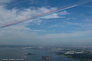 TH22_071 Flight down the Hudson River and over Statue of Liberty - Red Arrows, Thunderbirds and F-22 and F-35 Demo Teams, view from One World Trade Center Observatory...