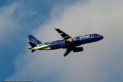 UE07_063 JetBlue flying three New York themed liveries:I Heart Blue York, Blue Finest, and Blue Bravest— at a low altitude over the Big Apple to applaud the efforts of...